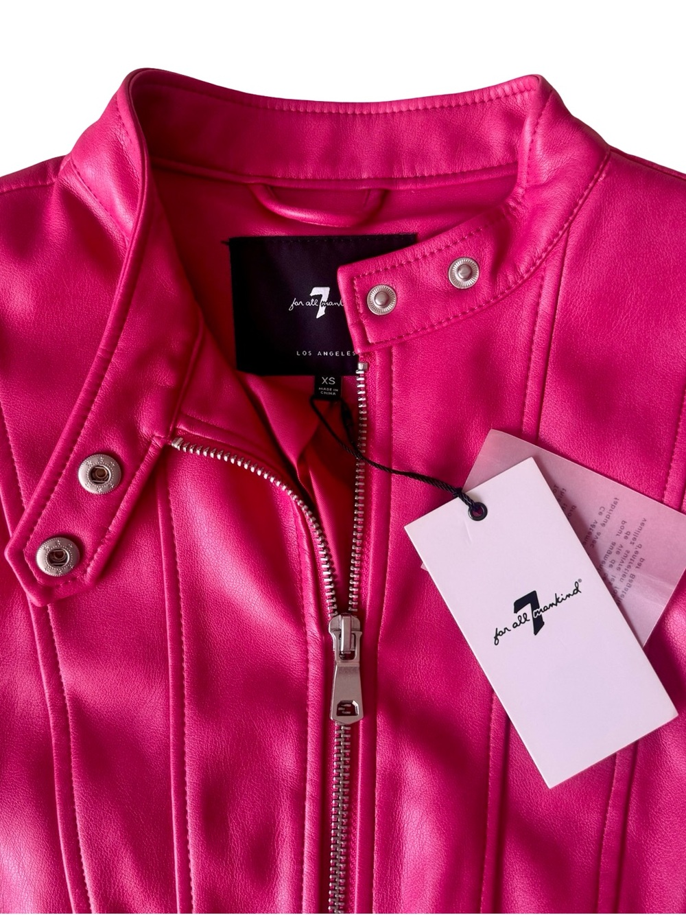 NWT 7 For All Mankind Women’s Pink Cropped Biker Moto Full Zip Jacket Size XS - Picture 2 of 8